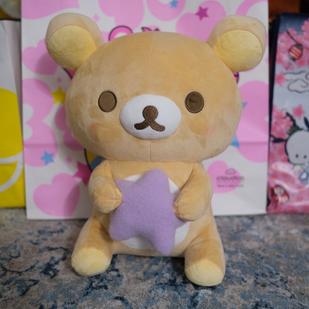 San-X Rilakkuma: Rilakkuma Holding Purple Star 16" Plush Soft Round 1 Exclusive